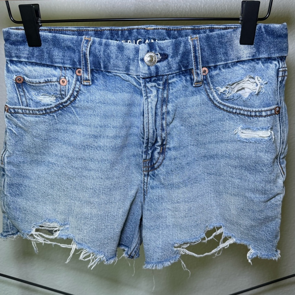 AE Strigid Ripped Denim Mom Shorts